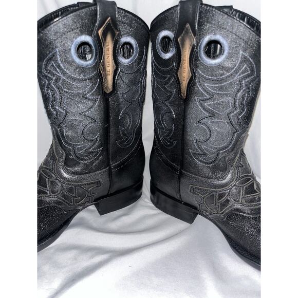 Exotic Black Genuine Stingray Leather Western Cowboy Boots‎ Square Womens Sz 8.5